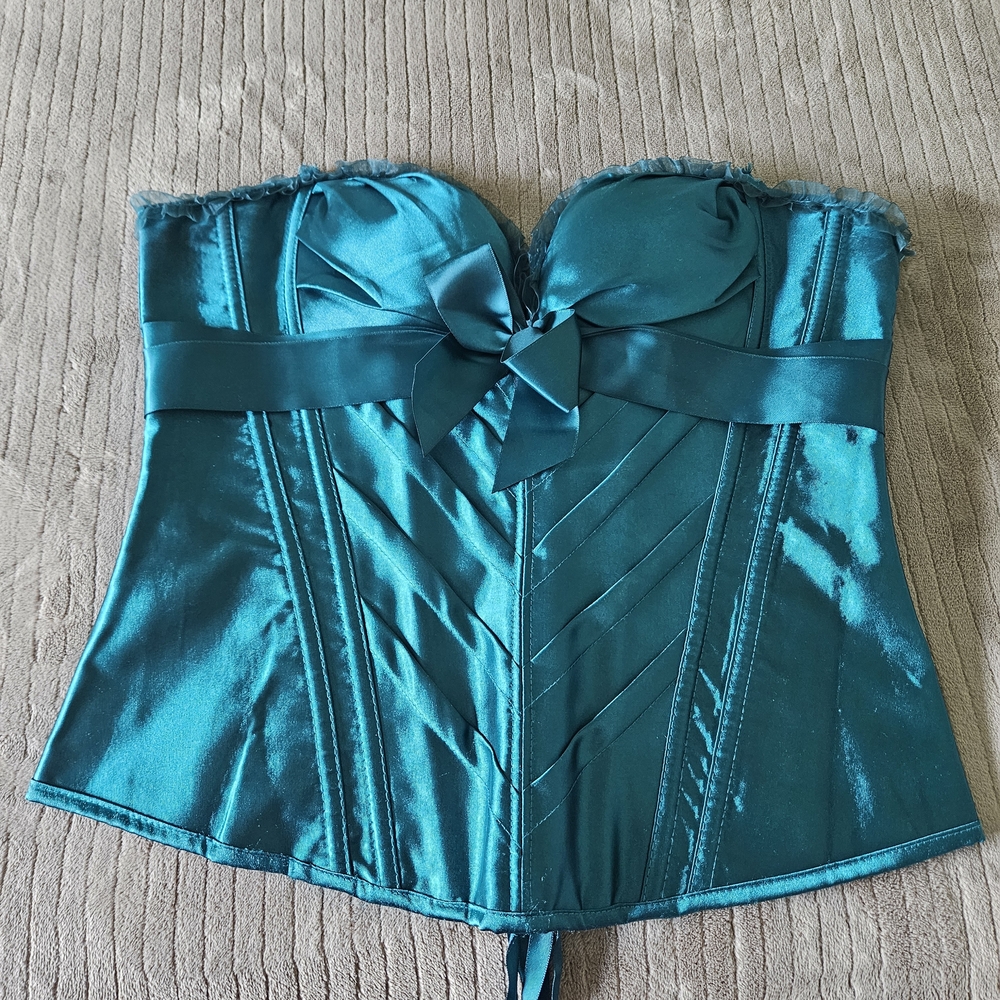 Teal Satin Corset with Bow